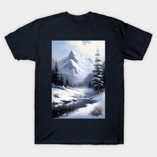 Snowy Mountains - Oil Paint T-Shirt